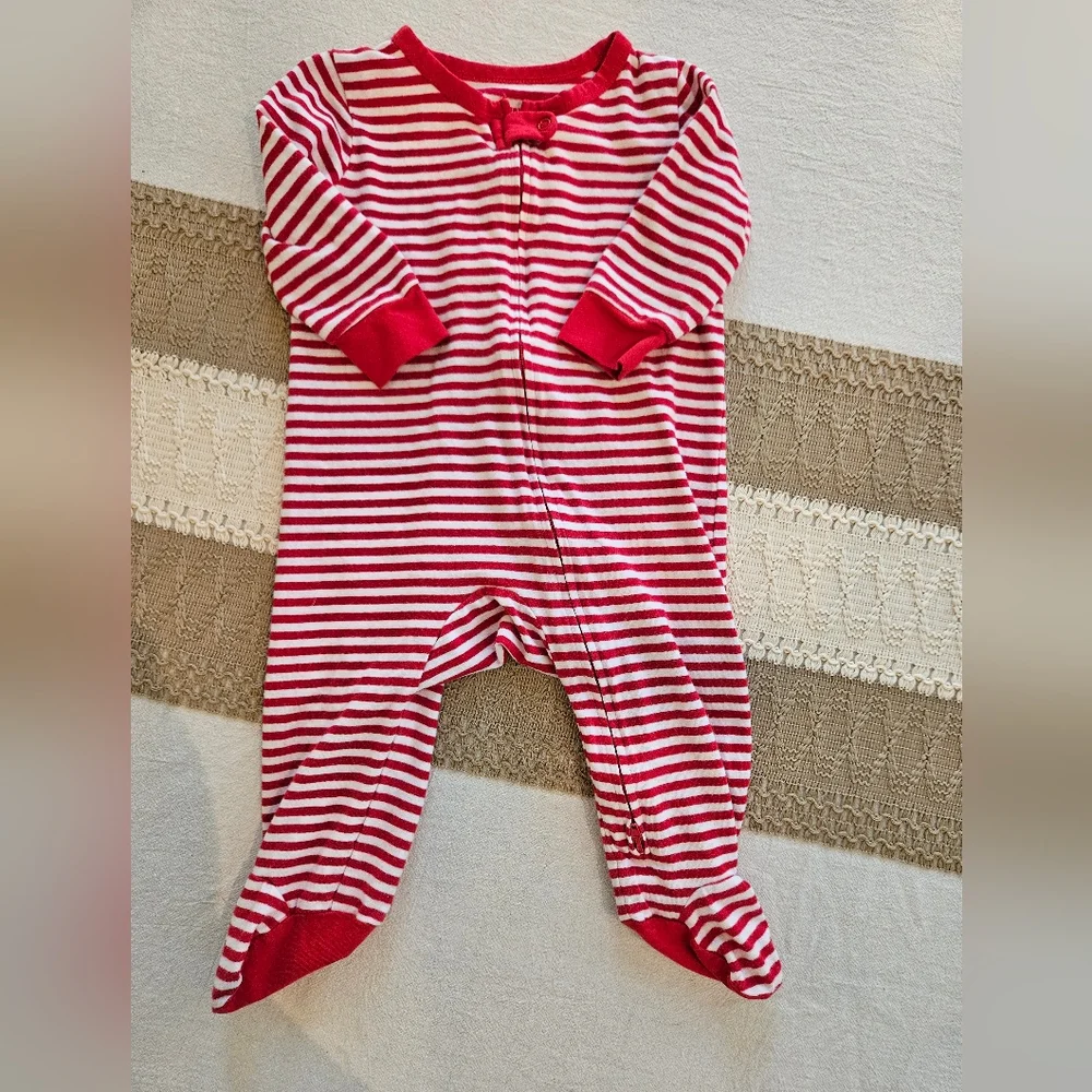 Red and White Striped Baby Outfit Set Sz NB